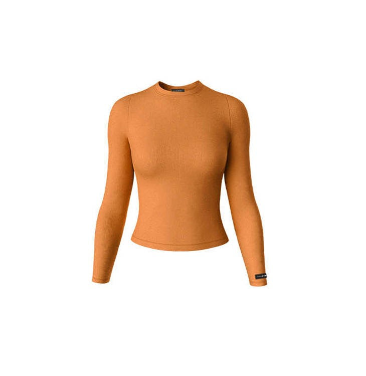 Long Sleeve Ribbed Top- Spice (Burnt Orange)