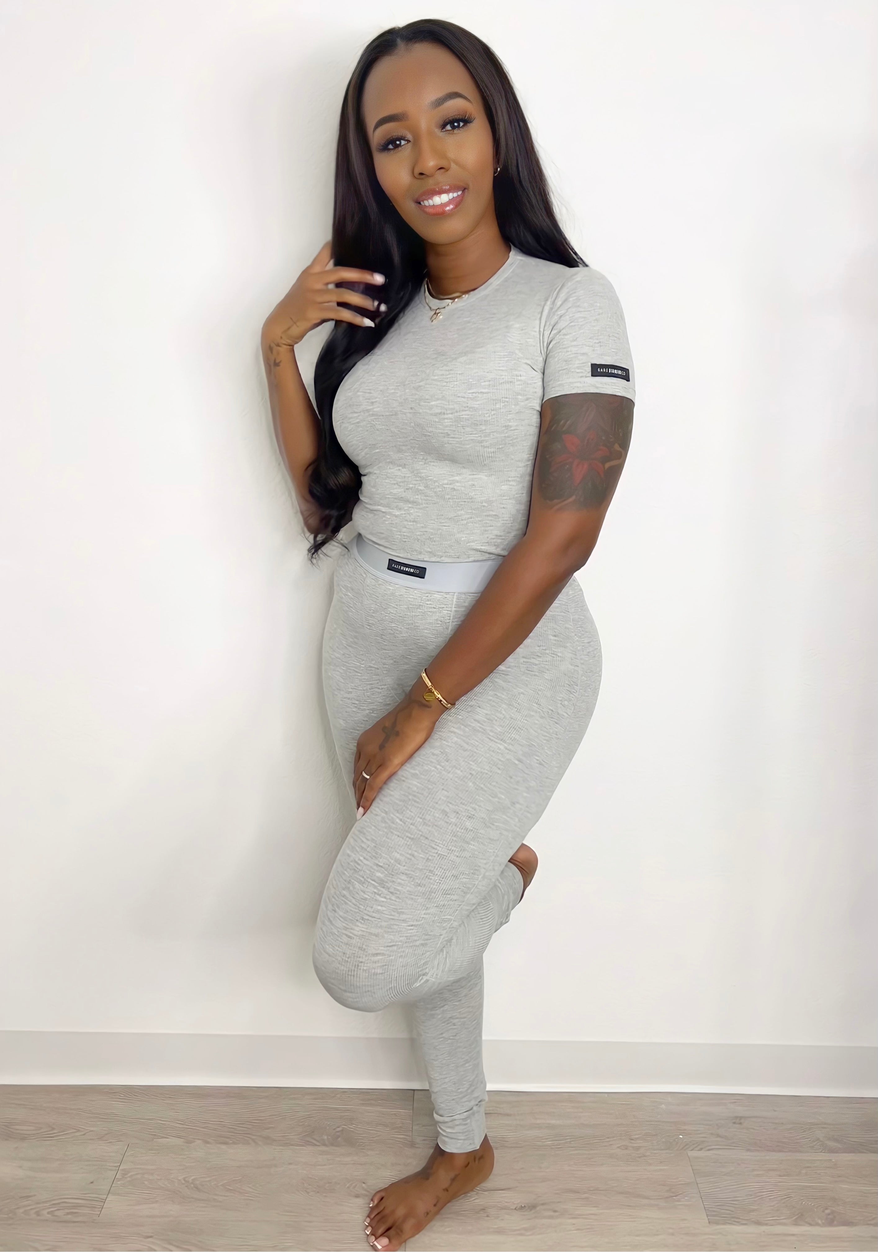 Cotton Ribbed Leggings - Storm (Gray)