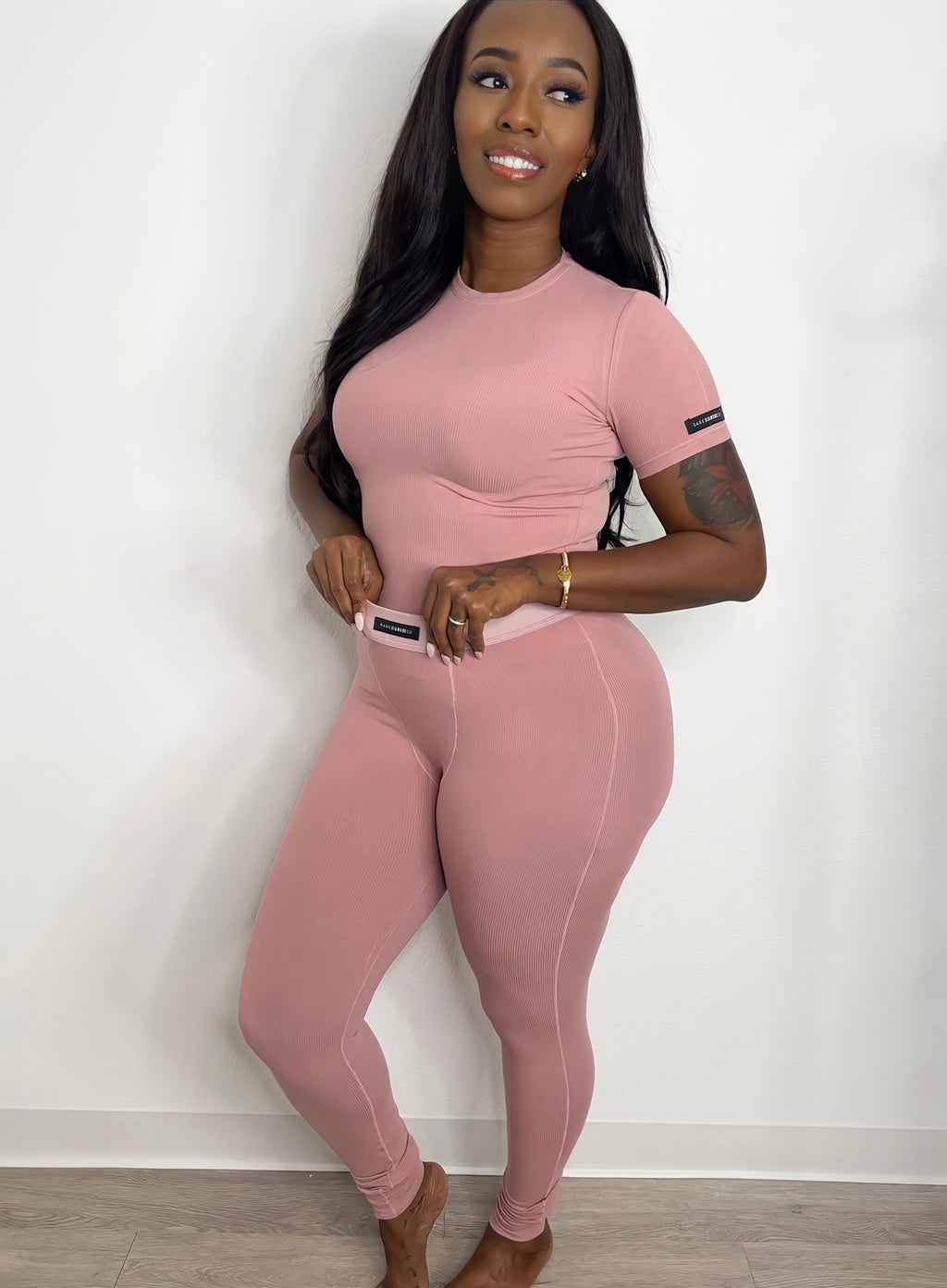 Short Sleeve Ribbed Top - Rosé (Dusty Pink)