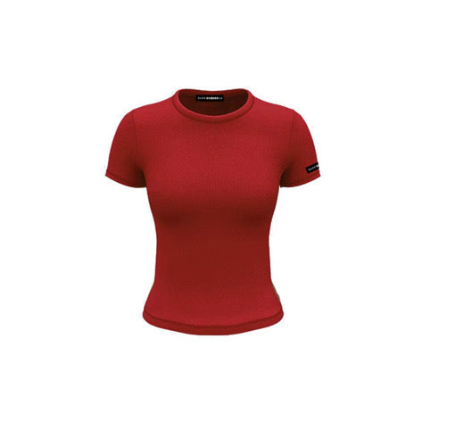 Short Sleeve Ribbed Top - Ruby(Red)